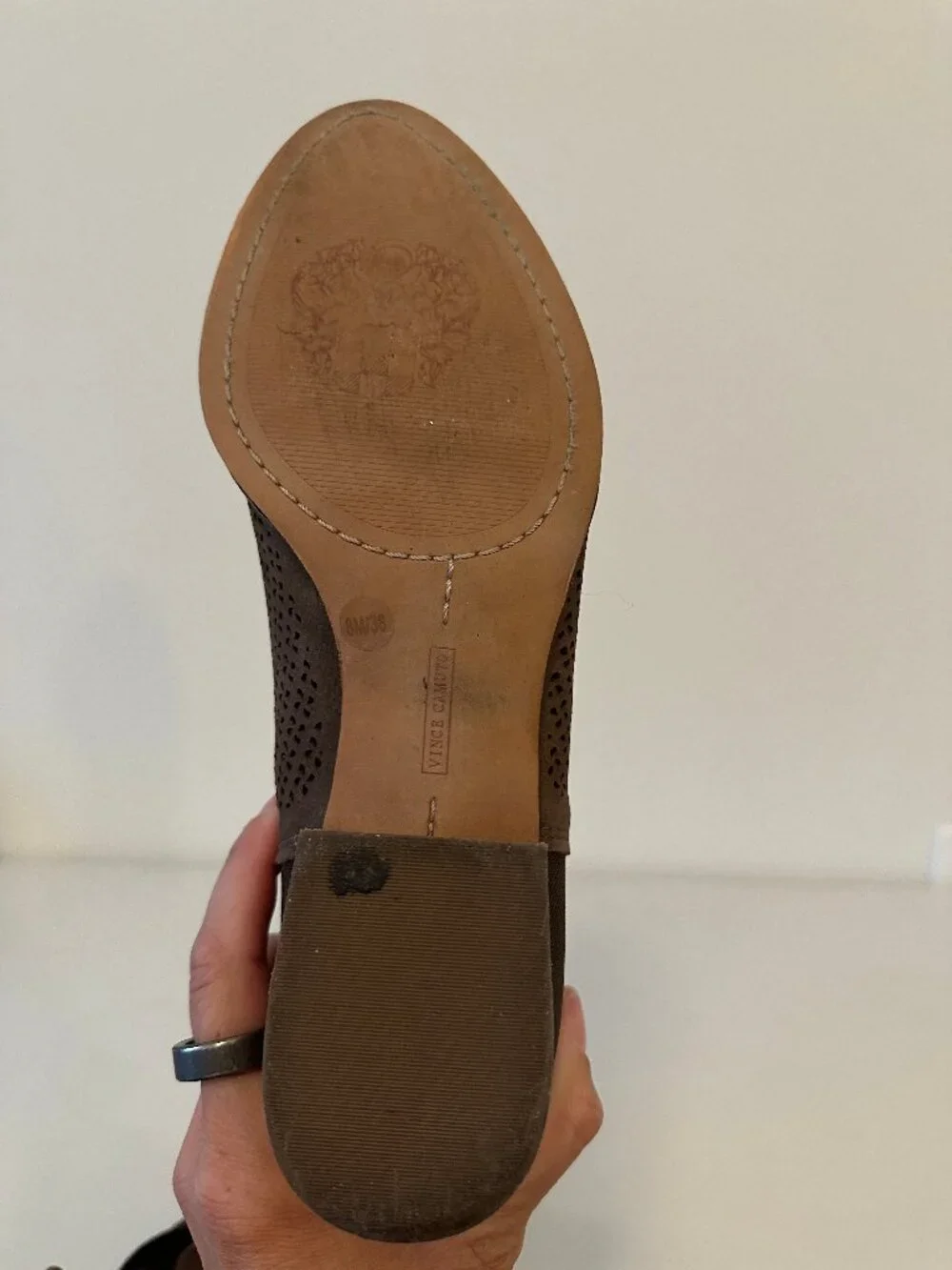 Vince Camuto Women's 8M Brown Perforated Suede Ankle Booties Low Block Heel
